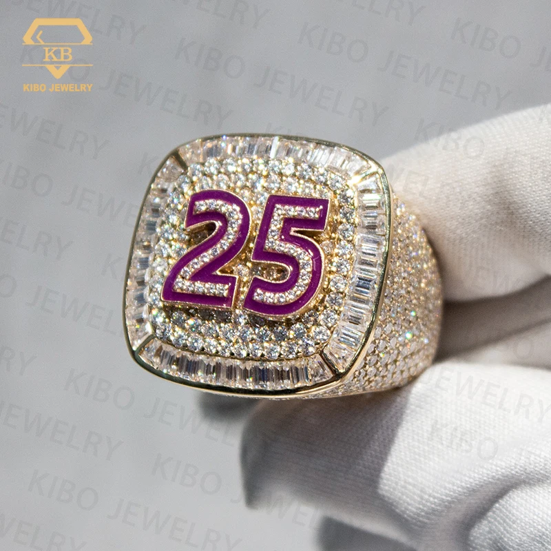 Custom Logo Number Name 925 Sterling Silver With 14K Gold Plated Mens Iced Out Rings Hip Hop Championship VVS Moissanite Ring