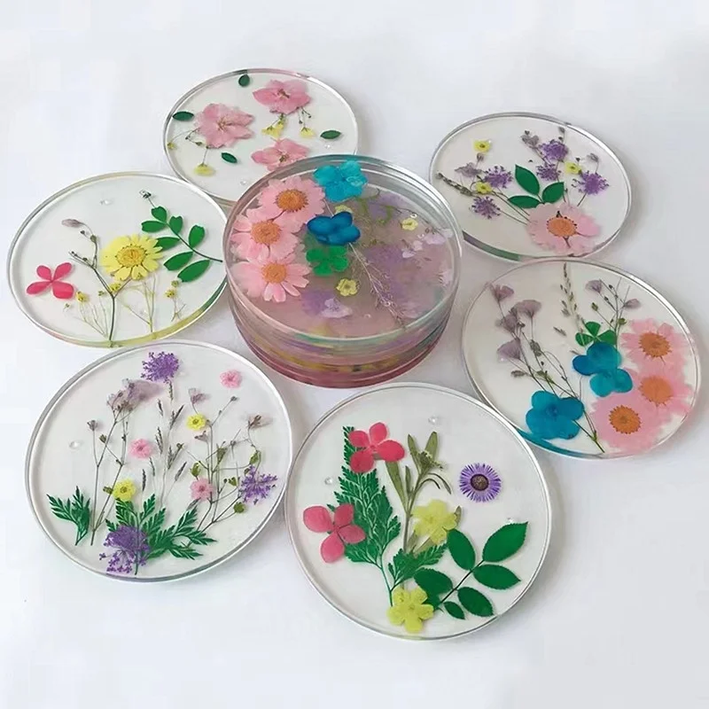 wholesale handmade Tabletop Protection Cup Mat real dried flower tea cup coaster Epoxy resin Coaster for home decoration