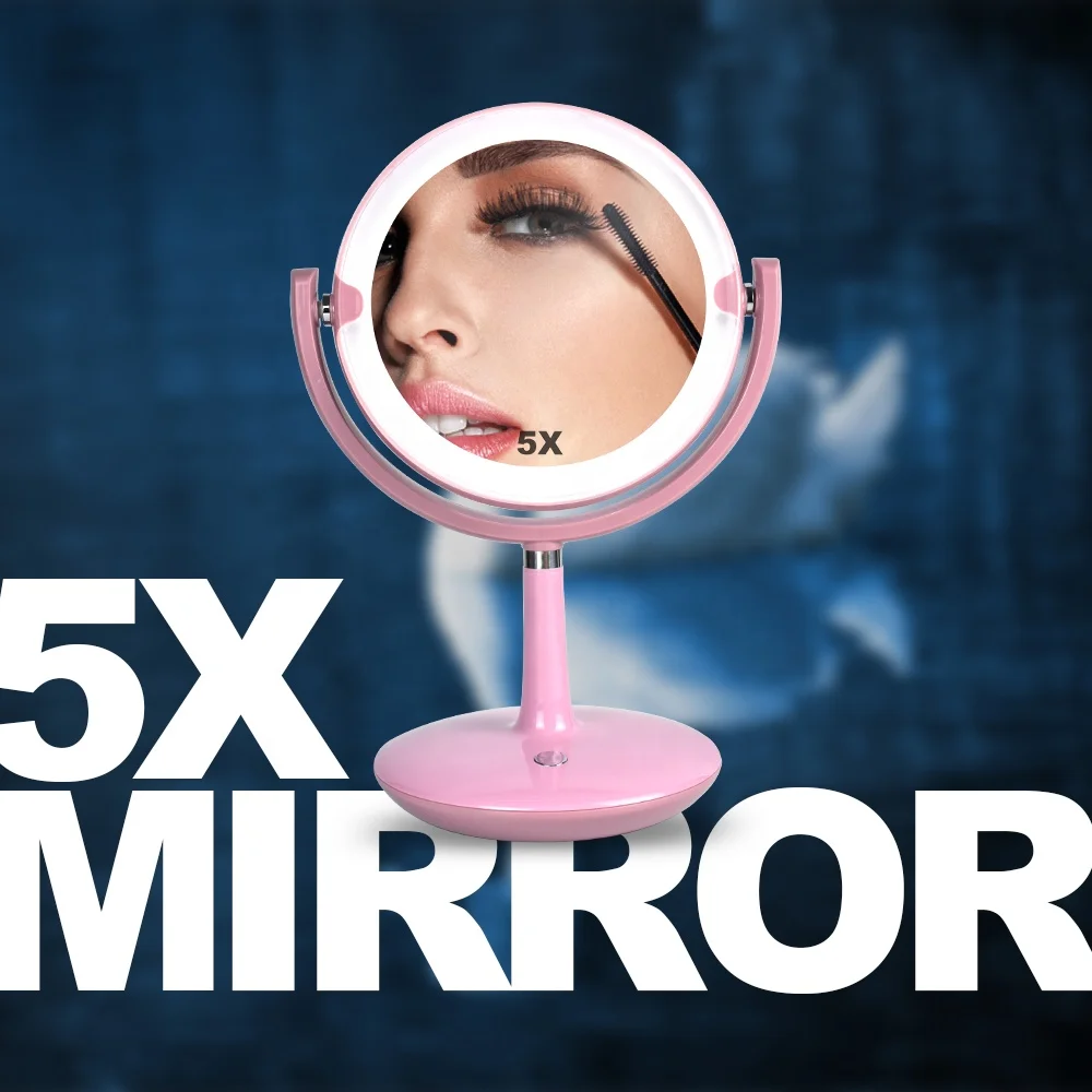 Table stand and plastic double sided desktop led makeup cosmetic mirror