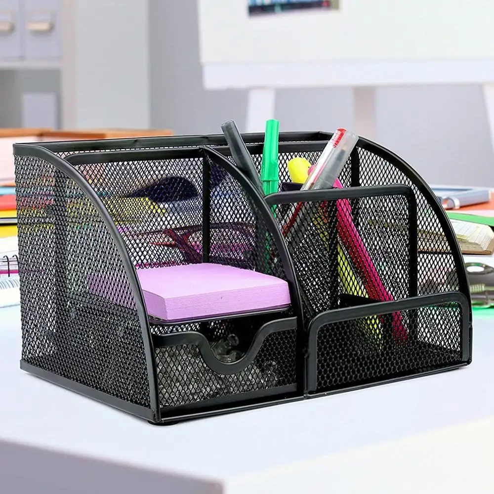 Metal Large Capacity Desk Pen Holder School Office Stationery Pencil Makeup Storage Box Desktop Organizer