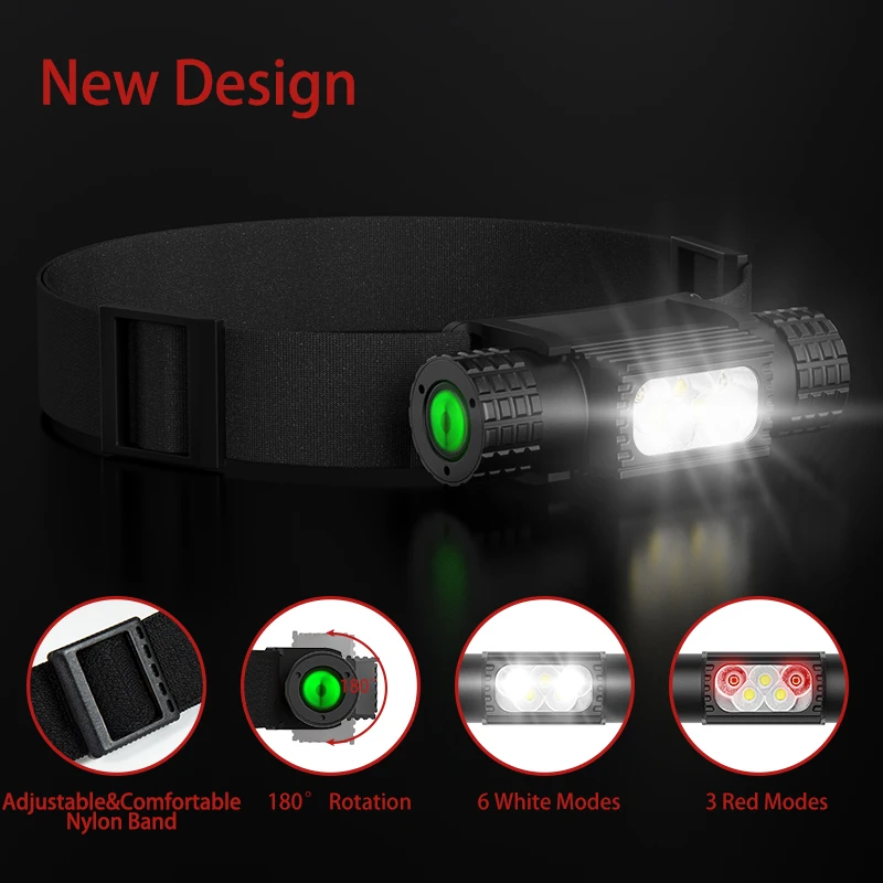 Camping Hiking Rechargeable Bright Headlamp Waterproof Custom Laser Logo Aluminum Headlamps Led