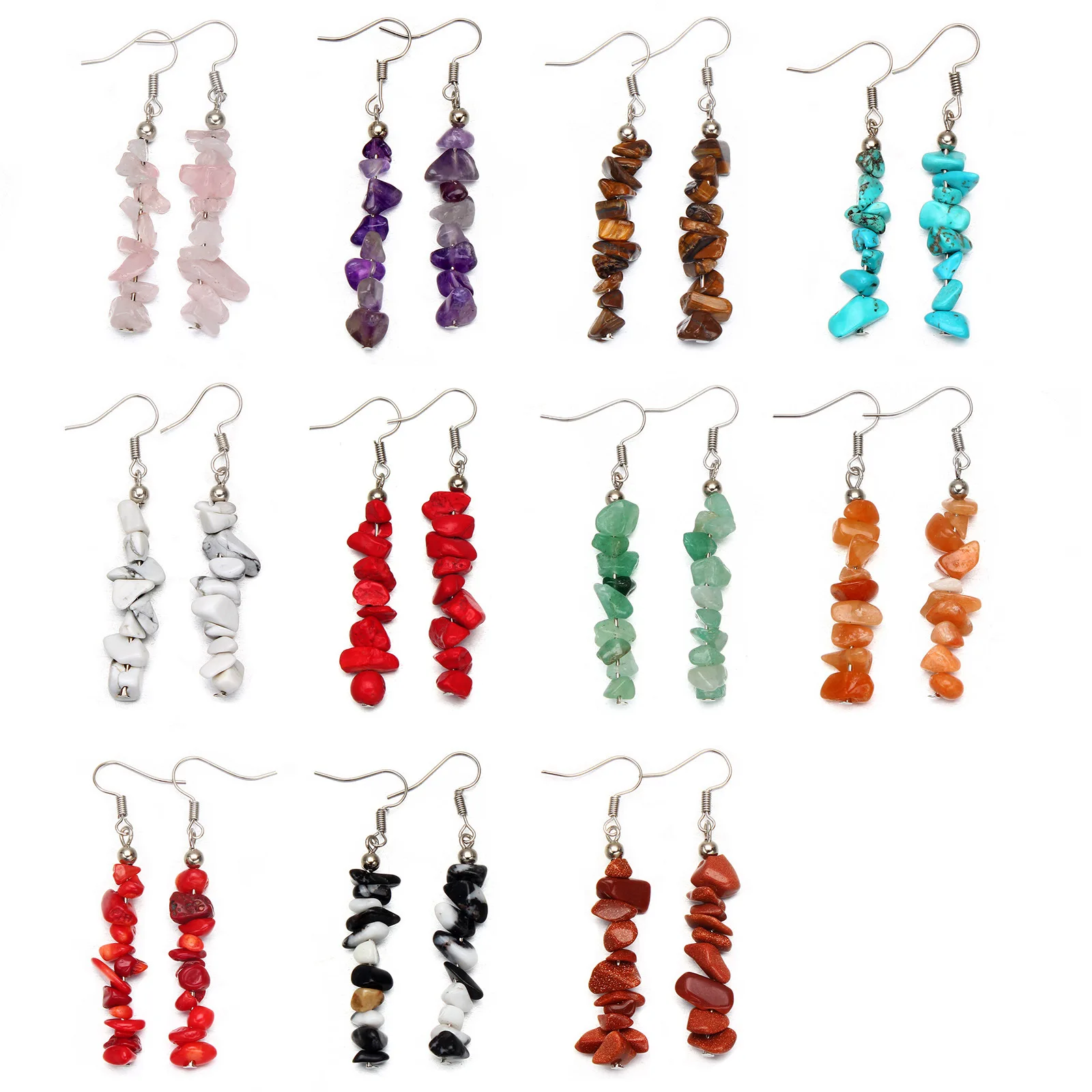 KDC1907 Factory Wholesale Natural Crystal Stone Beads Hoop Earrings simple irregular DIY multi color stone earrings