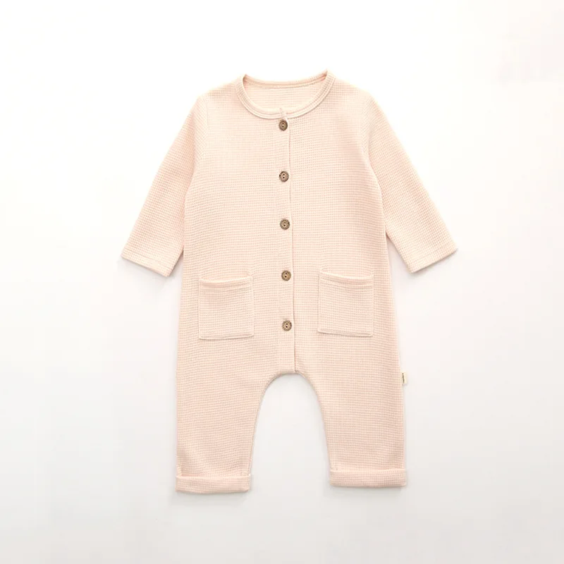 Customized One-piece Clothes Solid Color Waffle Long-sleeved Romper For Newborn