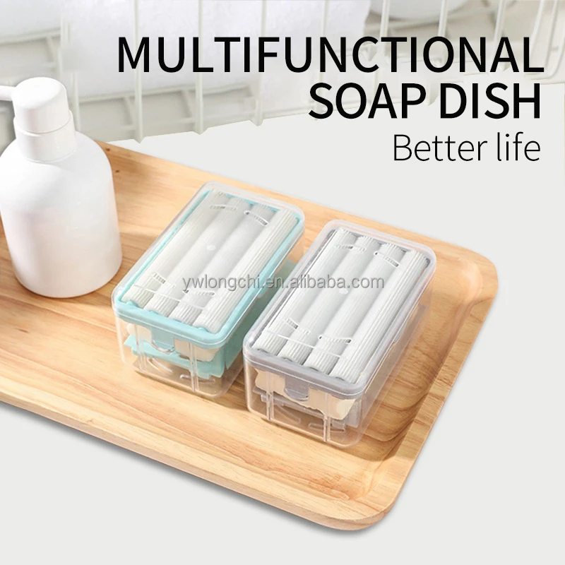 New  Multifunctional 2 in 1 Spring Drain Soap Box Stand Plastic Household Dish Soap Storage box for Foaming