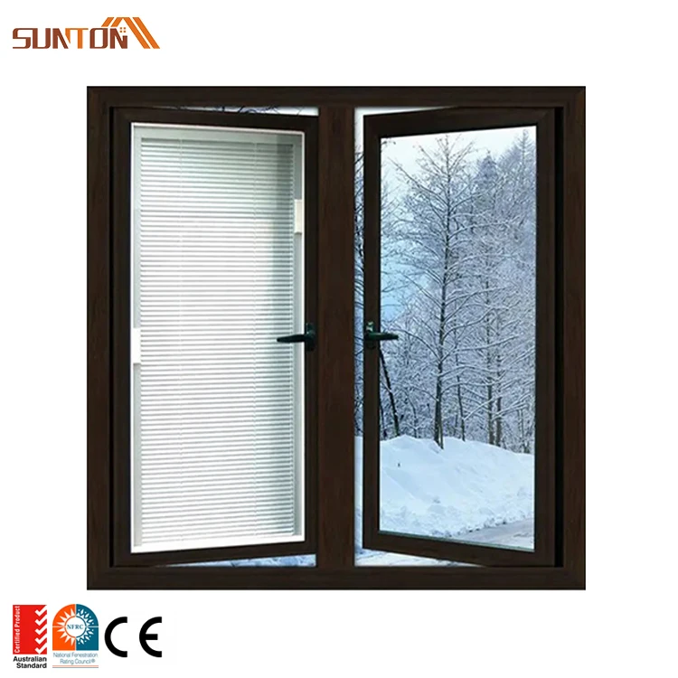 Custom built-in blind aluminium window modern aluminum double glazed glass casement windows with built in blinds