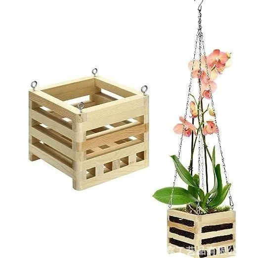 Customized wholesale wooden condole orchid flower pot indoor and outdoor flower pot square basket hanging flower pot