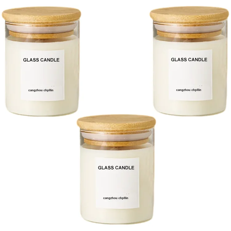 Empty High borosilicate Glass Candle jar Bamboo lid Candle holder 100 150 200 250 300 350 400ml