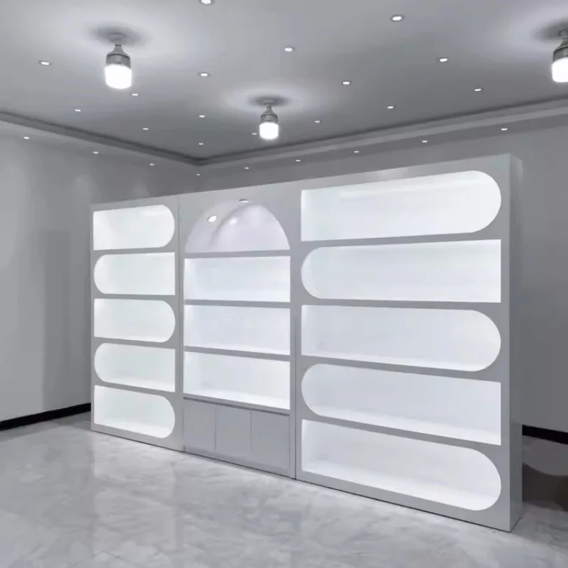 Modern Minimalism Wood Display Cabinets Customized Beauty Nail Salon Furniture Display Case