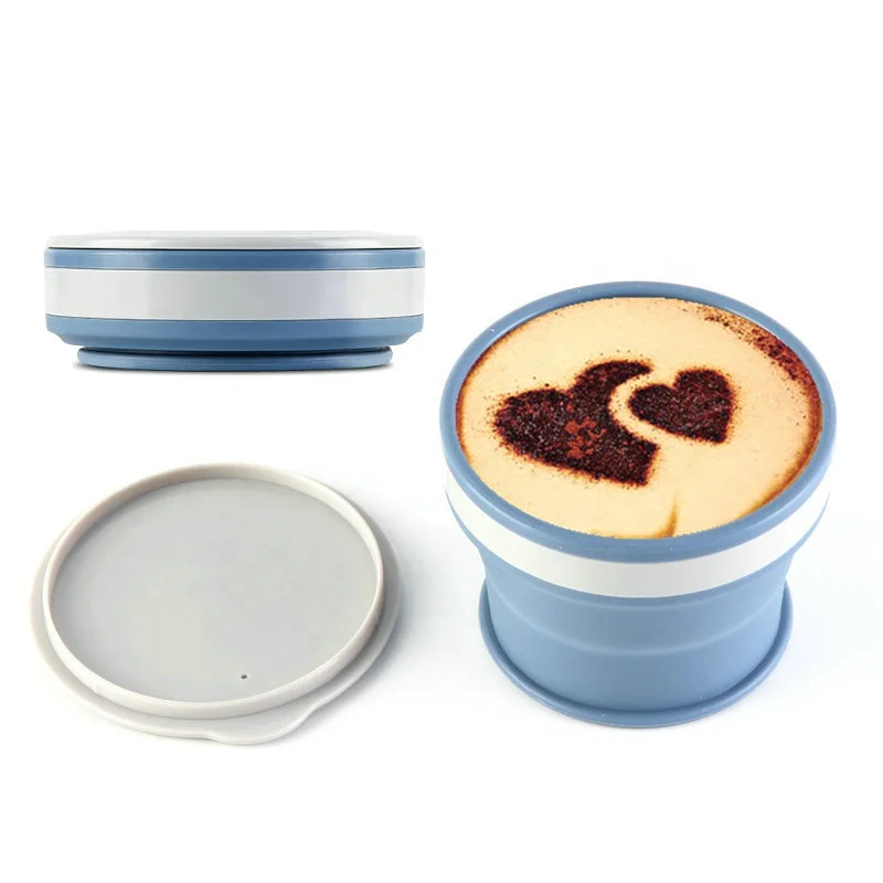 9oz 270 ML Collapsible Reusable Plastic Retractable Drinking Cup Silicone Folding Coffee Travel Mug Cup Silicone Mugs with Lid