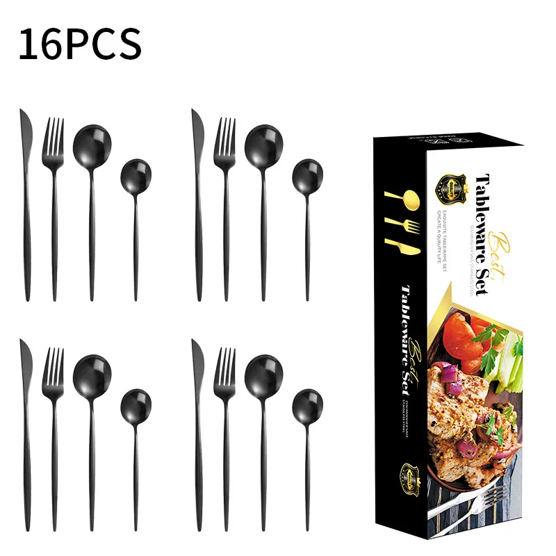Hot selling stainless steel tableware set of 16 pieces steak knife fork and spoon