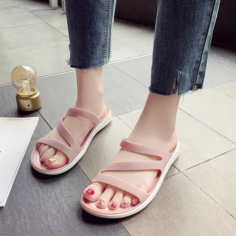 Ladies Casual Slippers Hollow Flat Simple Style Slippers Plastic women slippers sandals flats