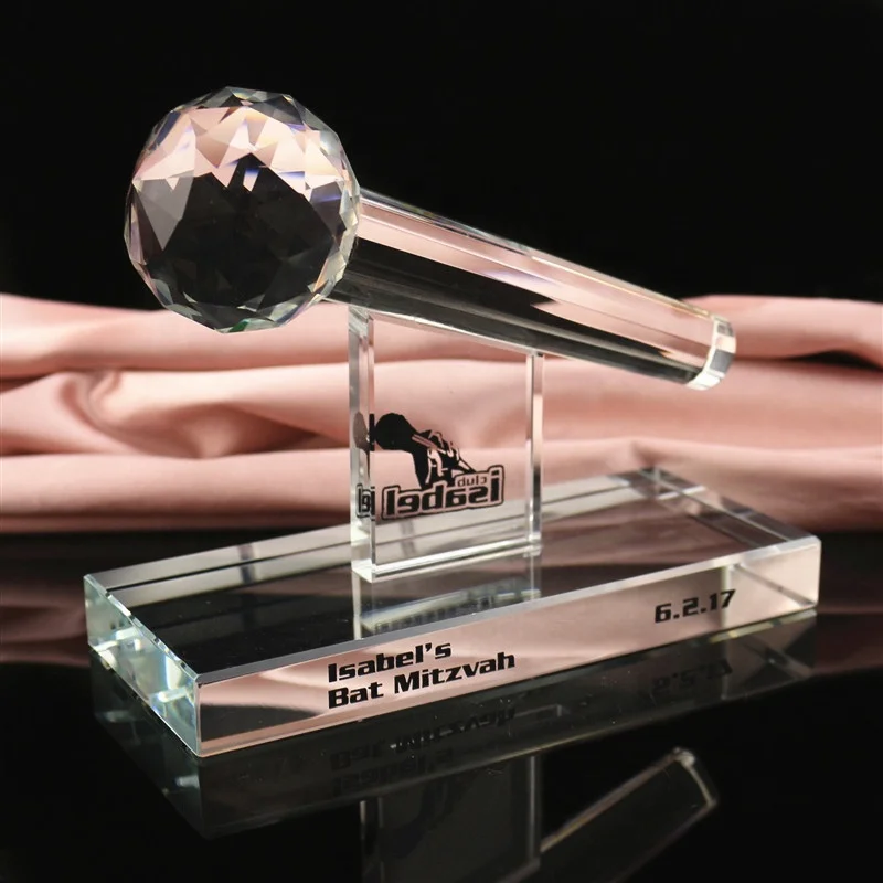K9 crystal material trophy award factory professional custom logo crystal microphone trophy award plaque crystal