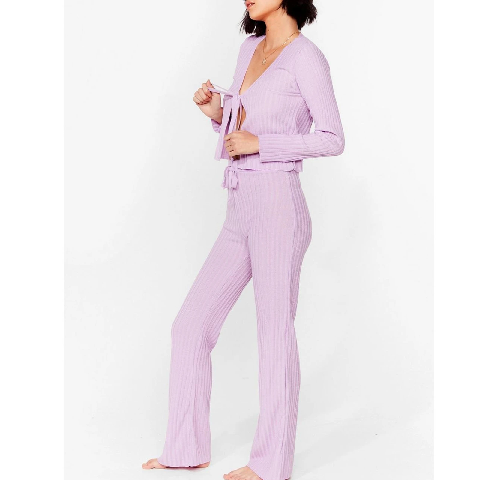 New Design ISO Certificate Wholesale in China Touch Feeling Solid Color Sexy Loungewear Set for Women