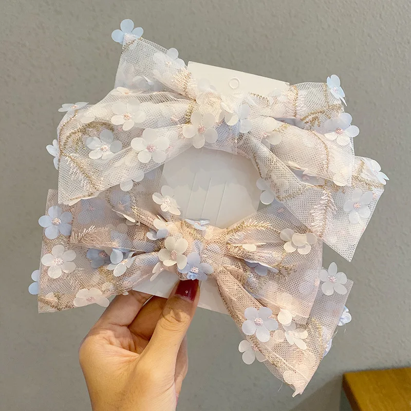 New Sweet Organza Hairpin Floral Vintage Mesh Gauze Big Bow Hair Clip for Women Korea Style Fashion Hair Accessories Headwear