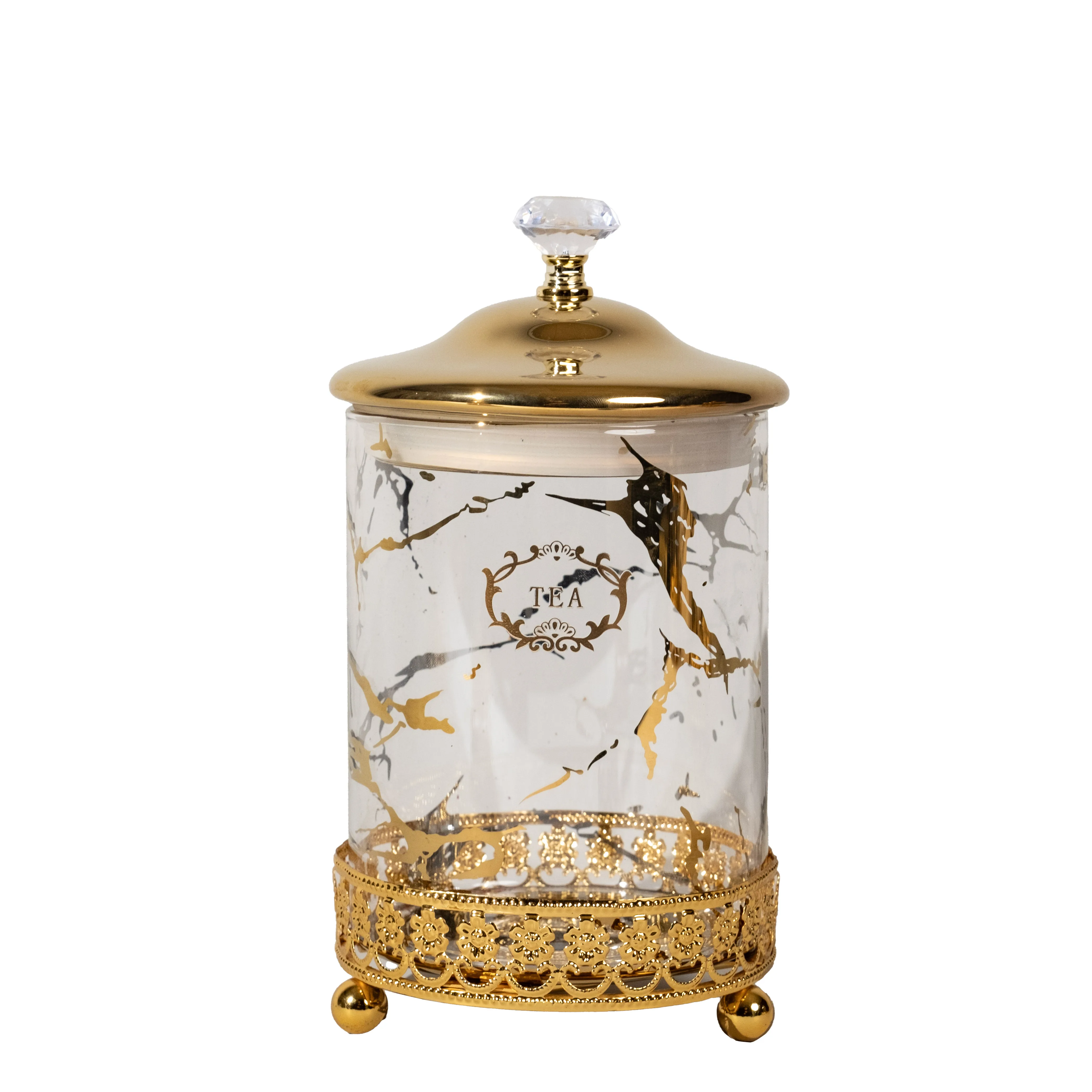 Marble Design Storage tank Home Decoration food Jars Gold planting Glass Canister Jar with lid
