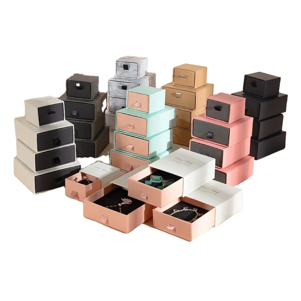 Custom Luxury Rigid Jewelry Drawer Gift Box with Logo Drawer Pendant Necklace Jewelry Packaging Boxes