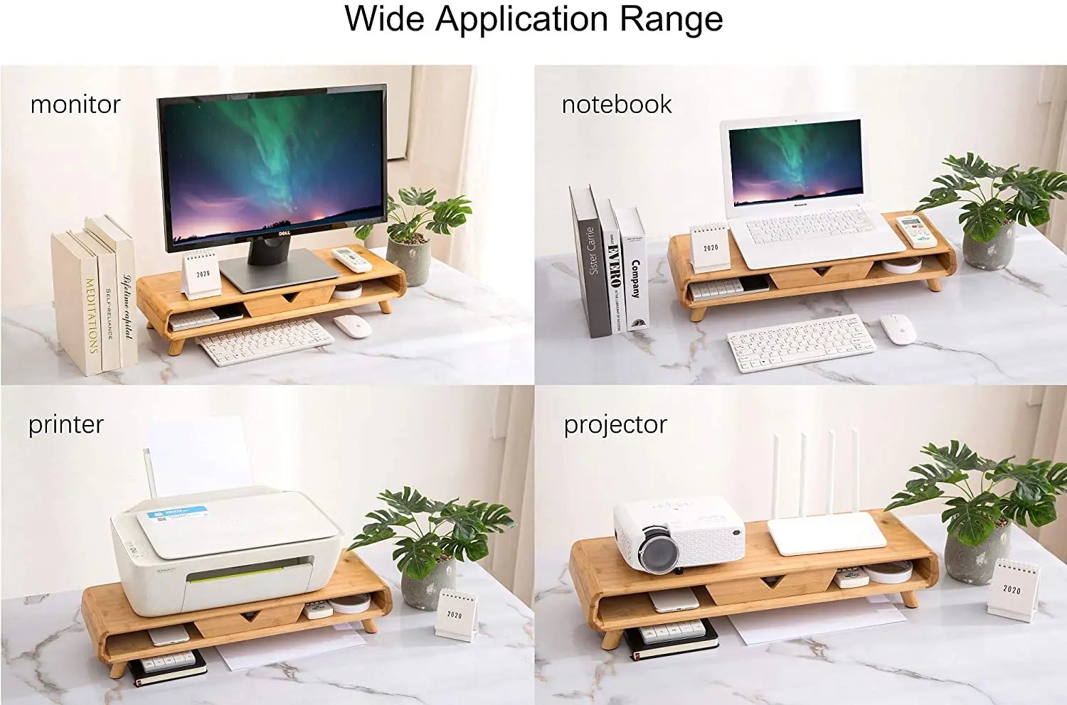 2022 Wood Bamboo Dual Computer Monitor Riser Desktop Screen Laptop Monitor Stand