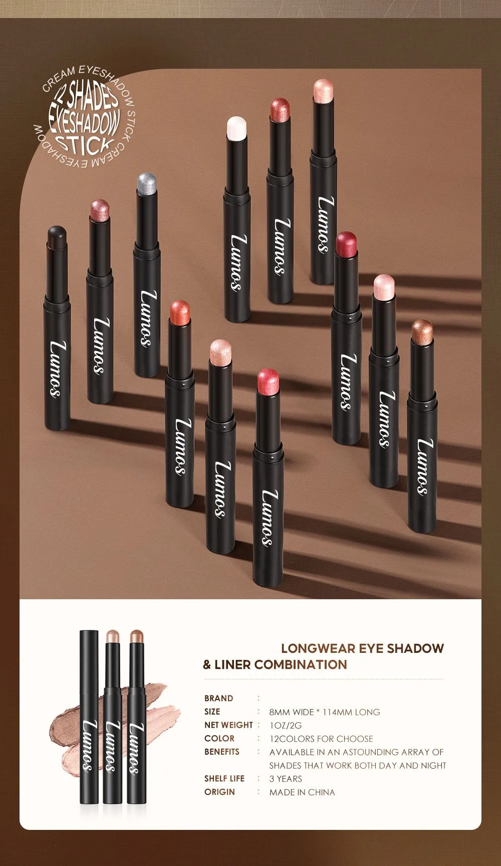 Cream Eyeshadow Crayon Long Wear Eyeshadow & Liner Combination
