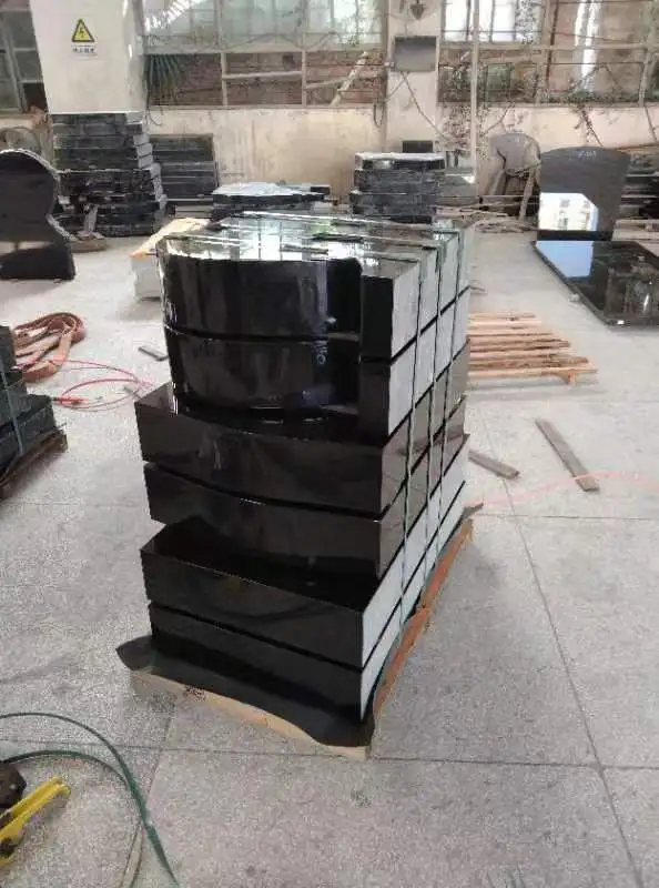 Wholesale Cemetery Graves Design American Style Upright Serp Headstone Polished Jet Black Granite Monument