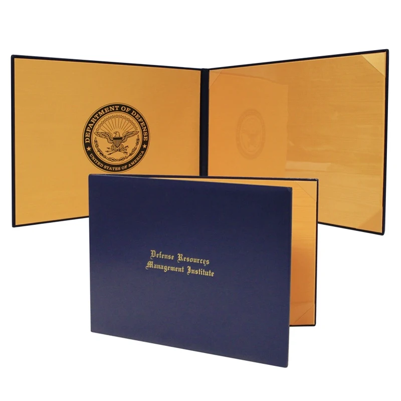 Blue Leather A4 Certificate Custom Design Smooth Imprinted Diploma Certificate Cover School Graduation PU Folder