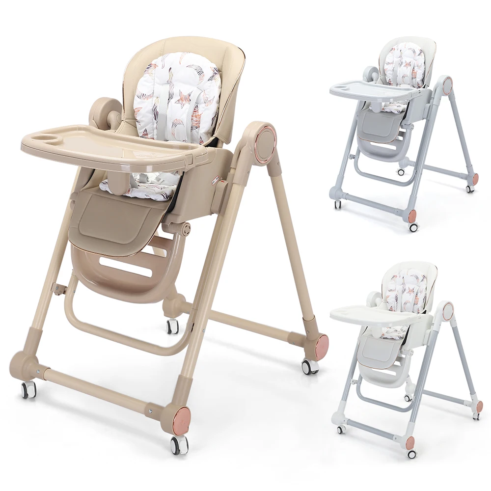 Custom Cheap Multifunction Foldable Baby Feeding High Chair Plastic Baby Eating Dining Chair With Detachable Double Tray