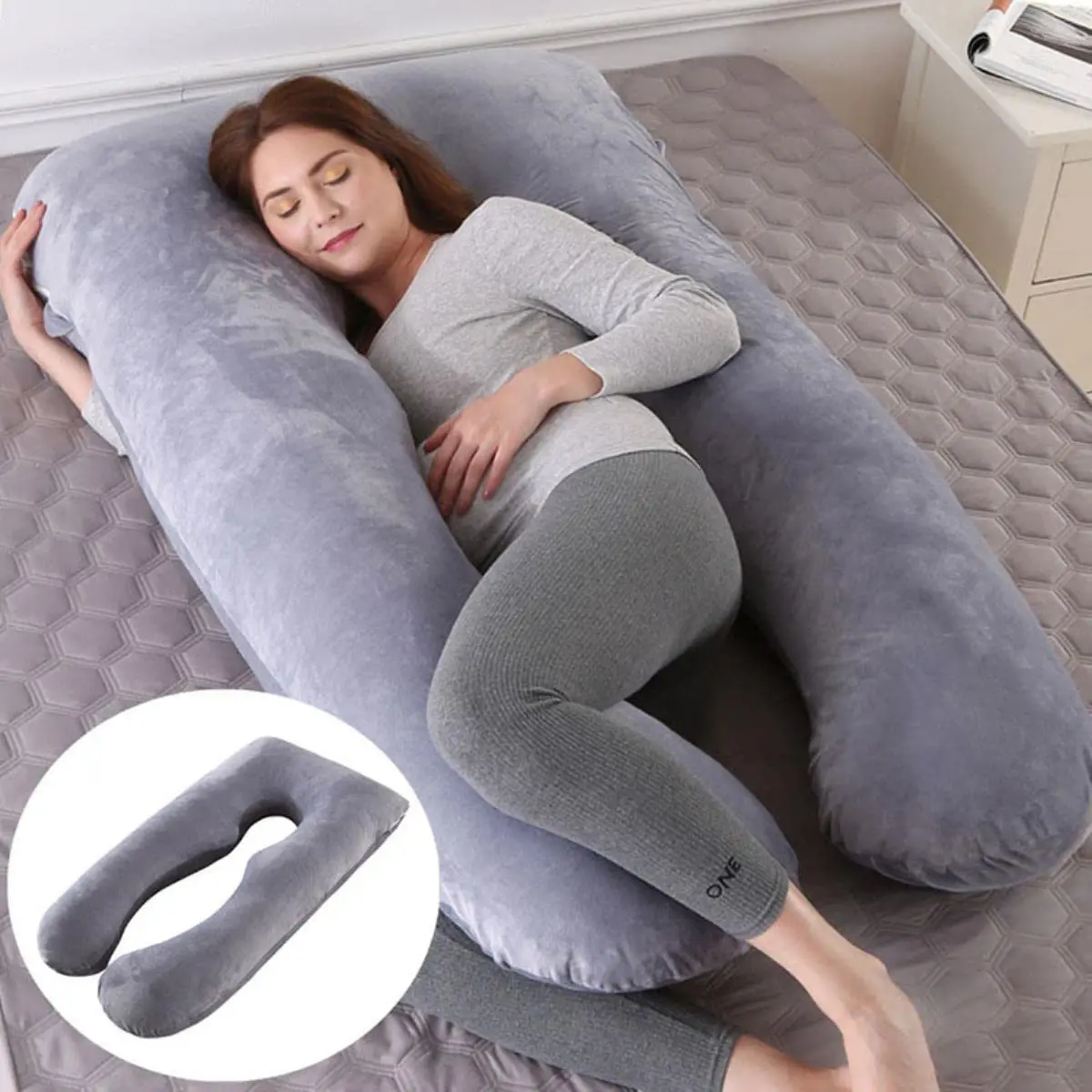 Multiourpose Maternity Supportive Design Bolster U Shape Women Sleeping Crystal Velvet Body Pregnant Maternity Pregnancy Pillow