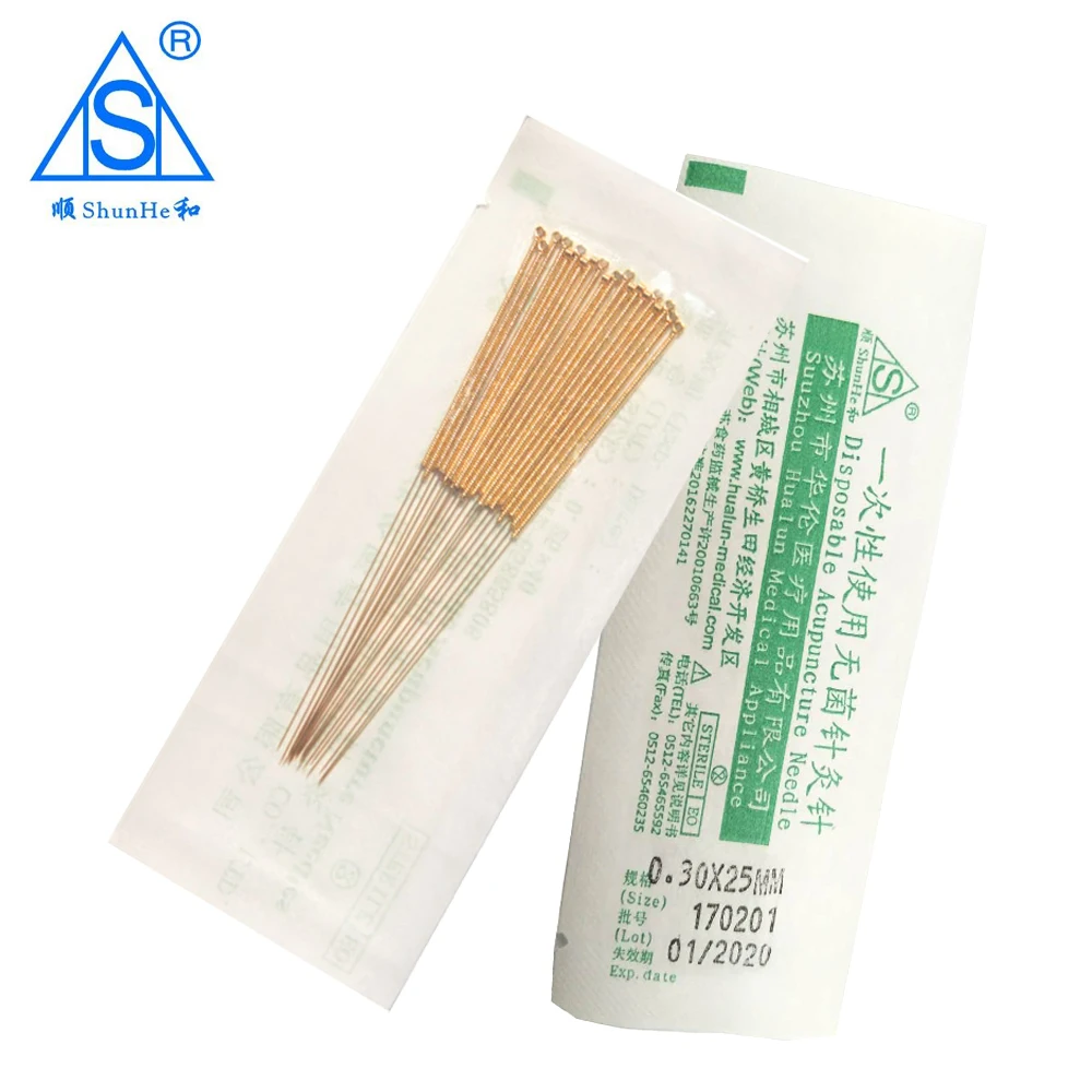 CE & ISO Gold plated acupuncture needles without/with a tube in a plastic bag