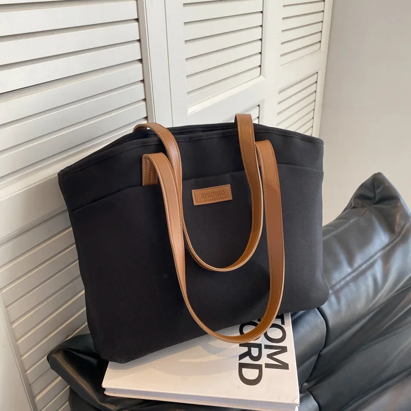 New Fashionable Custom Canvas Bag  with Zipper Office Daily Women Shoulder Custom Logo Canvas Tote Bag