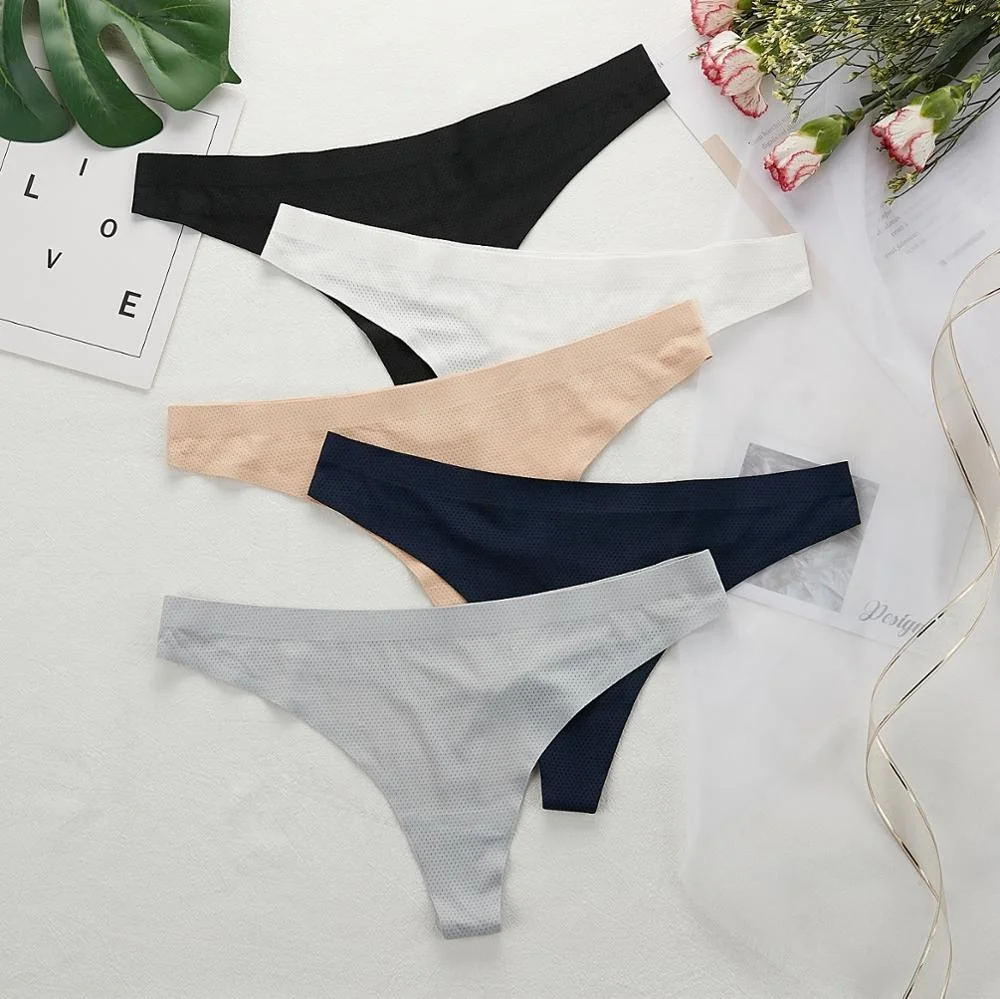 Custom Logo traceless T-back Underwear seamless Panties for Women mesh hole thongs