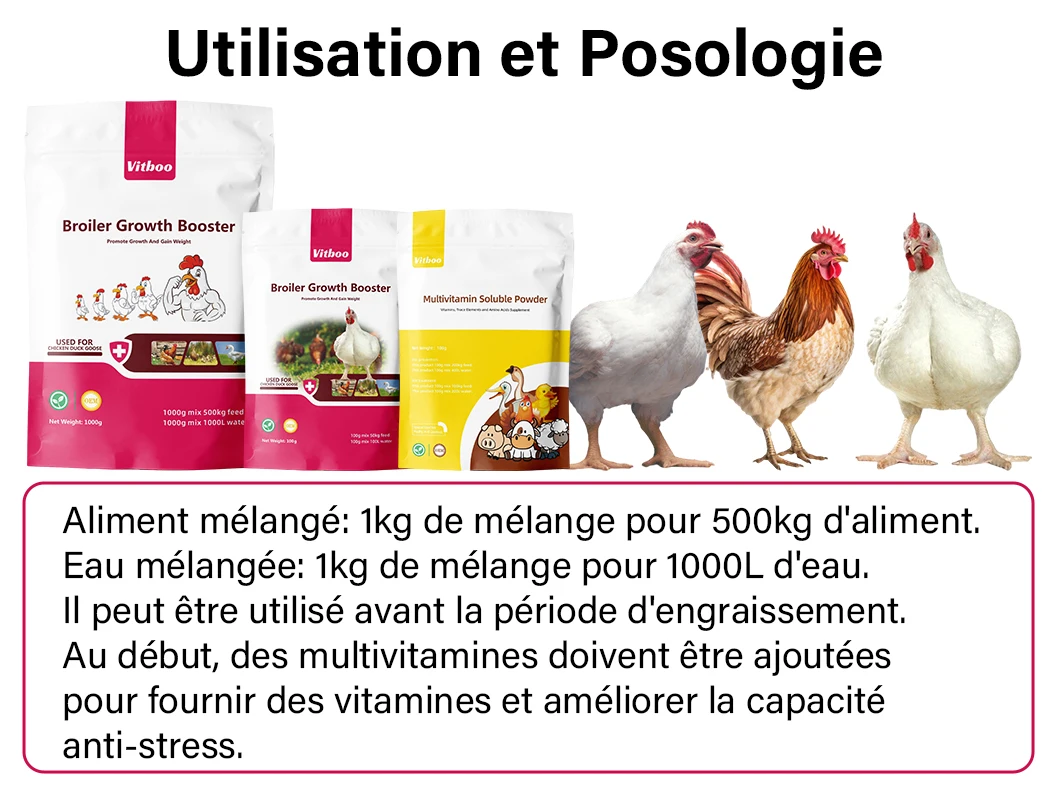 Mixed feed additive broiler fattening booster weight gain supplements promote growth for poultry chicken feed supplement