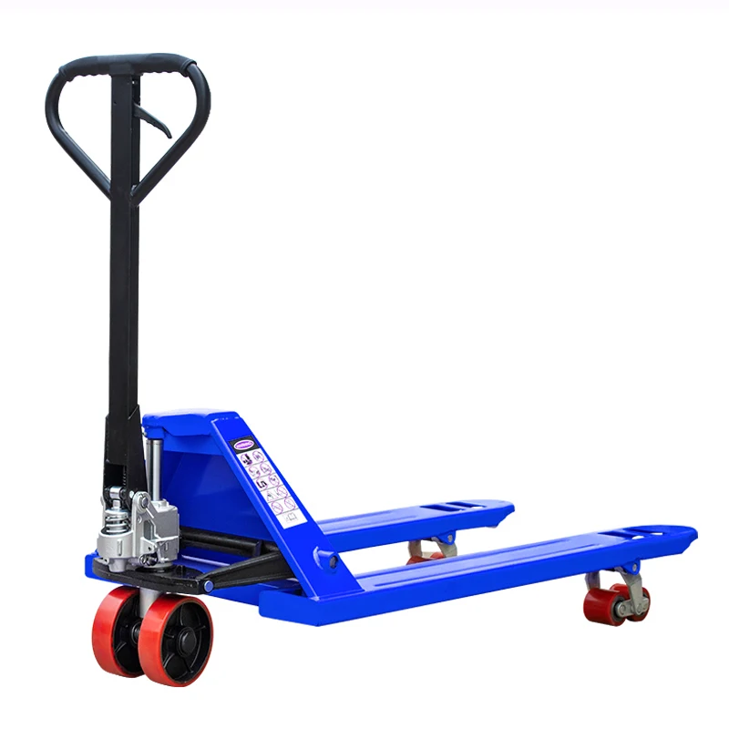 Chinese hot sales 2 tons manual powered pallet truck scale steel super long mechanical forklift truck for sales