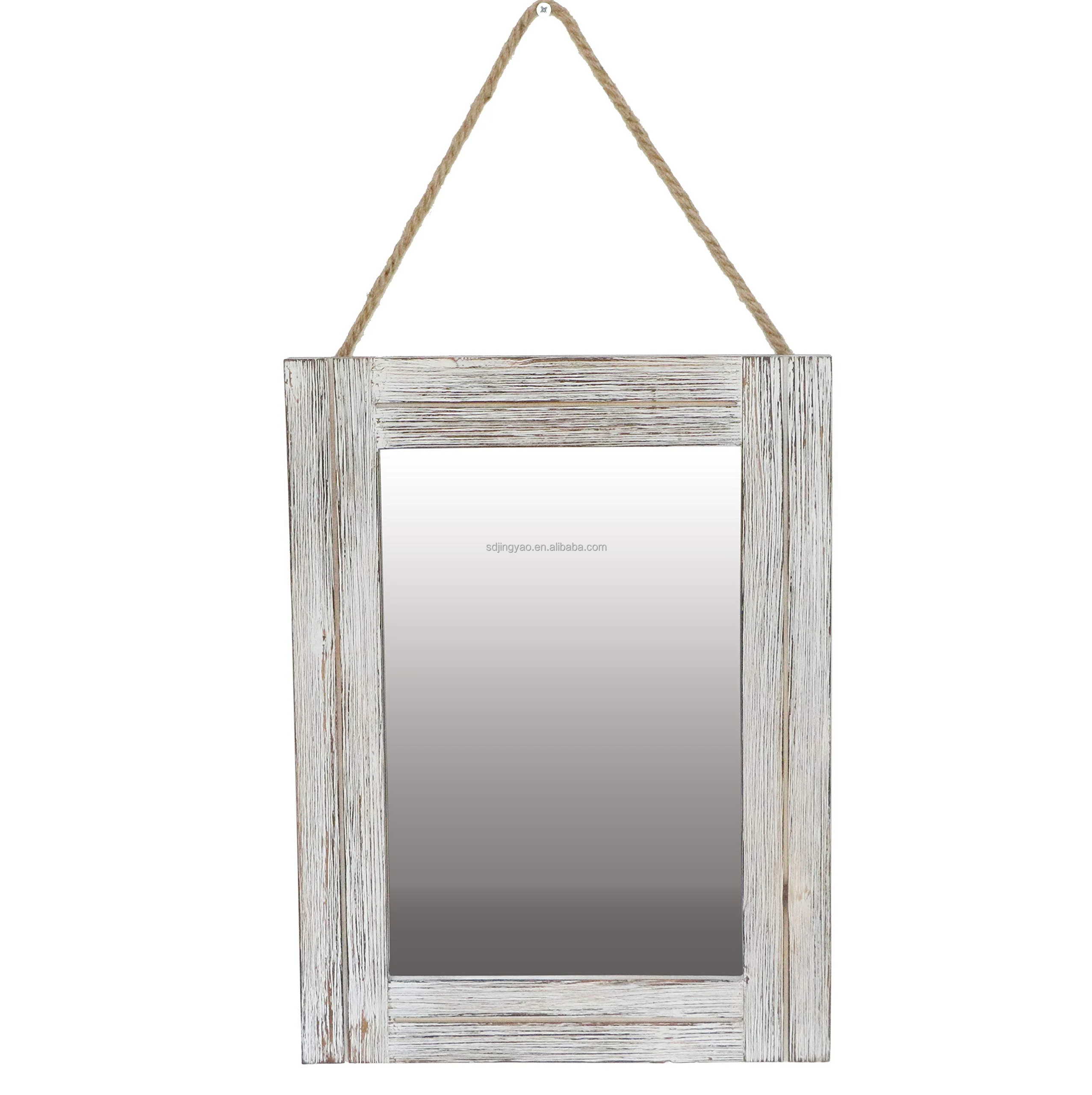 Toppest quality and low price Rustic Wood Wall Hanging Mirror with Hanging Rope Vintage Vanity Wooden Mirror for Bathroom