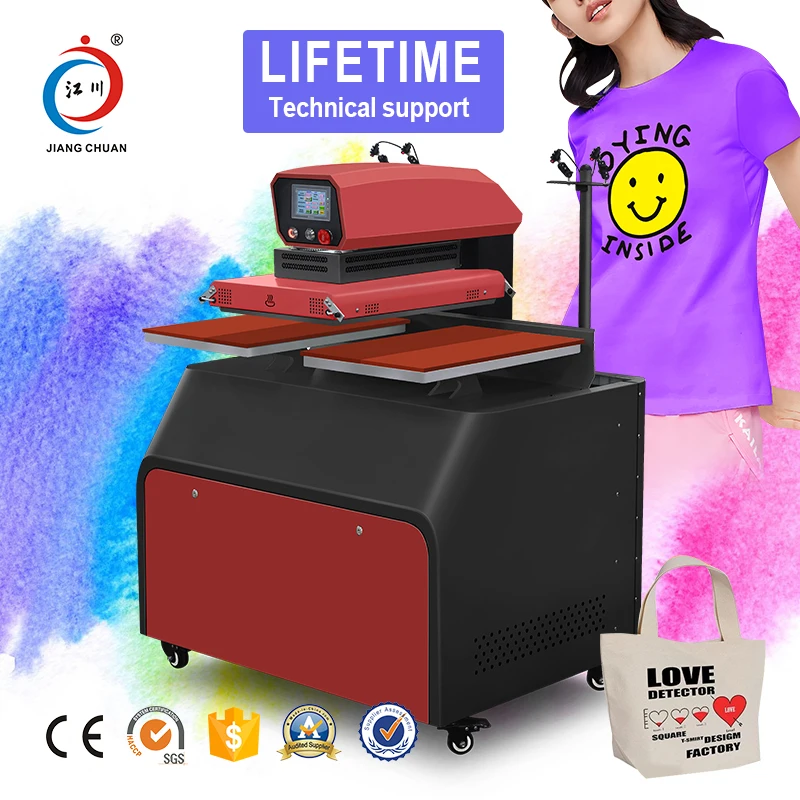 2024 Upgraded Red 60*40 Modern Touch screen with Four lasers Pneumatic Heat Press Transfer Machine T-shirt &Garment&Apparel