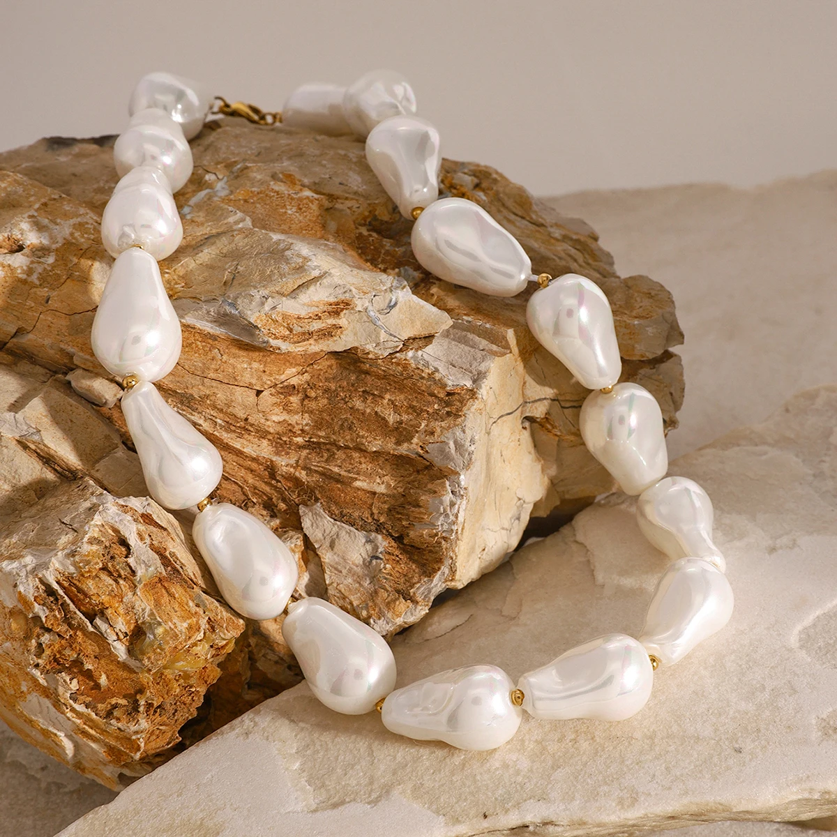 J&D 18k Gold Stainless Steel Pearl and Colorful Water Drop Pearl Necklace 39+5cm Vibrant Fashion Jewelry