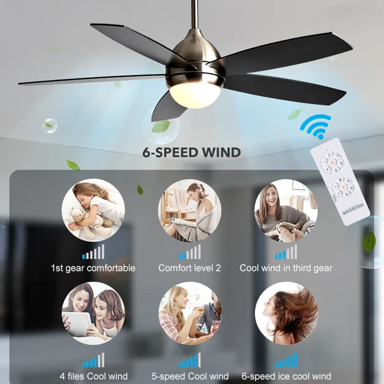 Low Noise Bldc 220V AC DC Bedroom 42 Inch 48 Inch 52 Inch Modern Led Ceiling Fan With Light And Remote Control