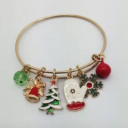 Factory Price Cutely Xmas Charms for Bracelets Bulk Wholesales Christmas Tree Snowflake Bells Adjustable Charm Bangle Bracelet