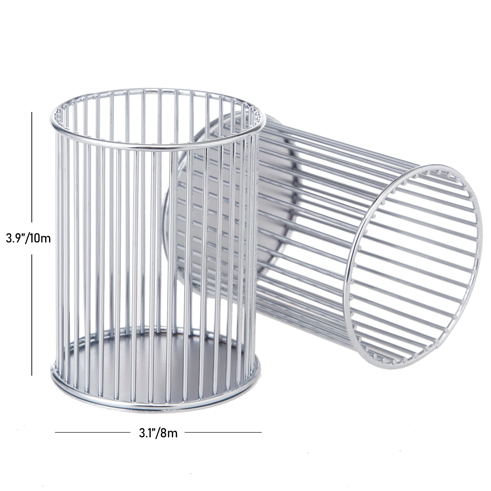 Desktop Accessories Office Accessories Stationary Accessories Metal Wire Silver 2 Pieces Desk Set Pencil Cup Pen Holders