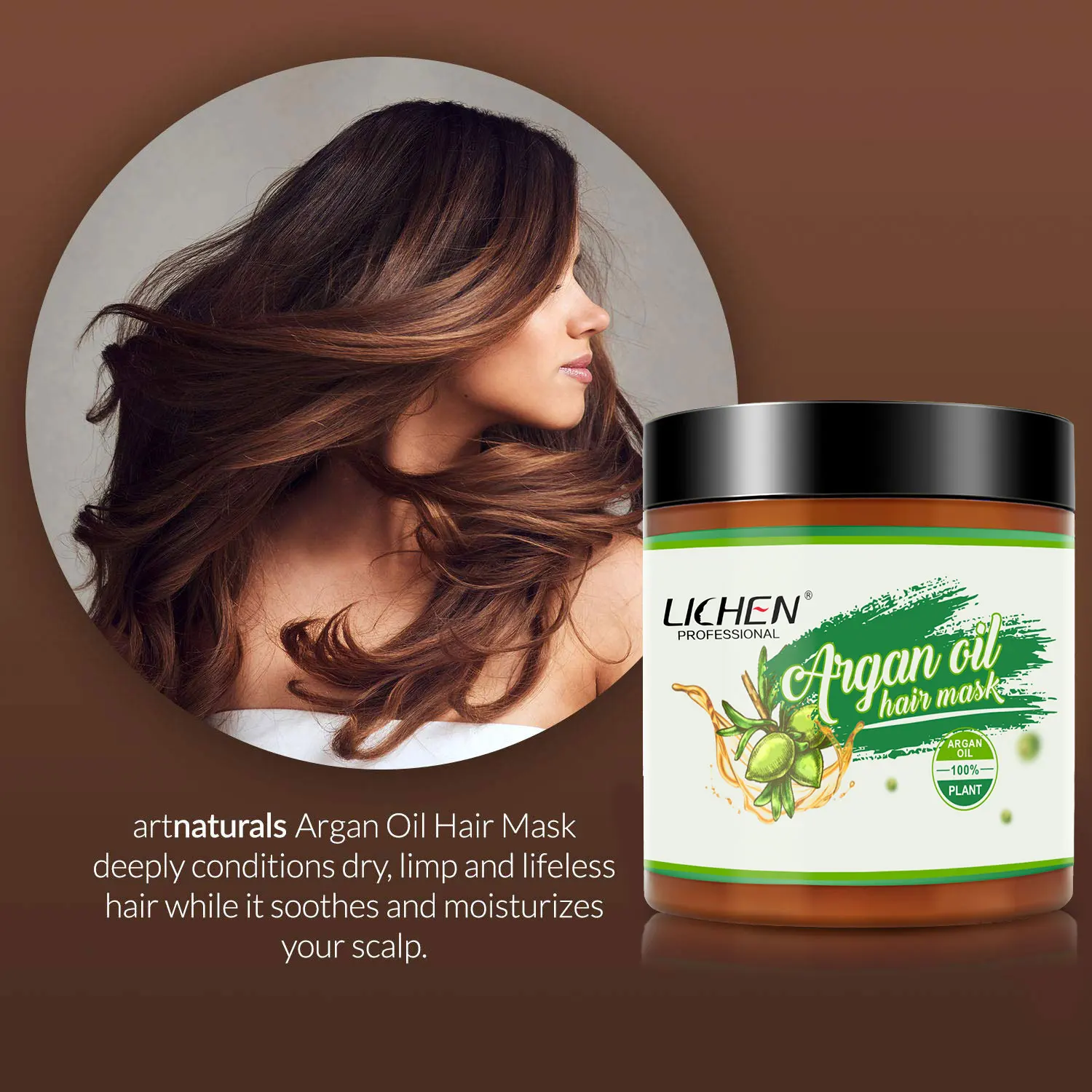 Lichen private label leave in organic vegan smoothing argan hair mask bulk professional hair treatment