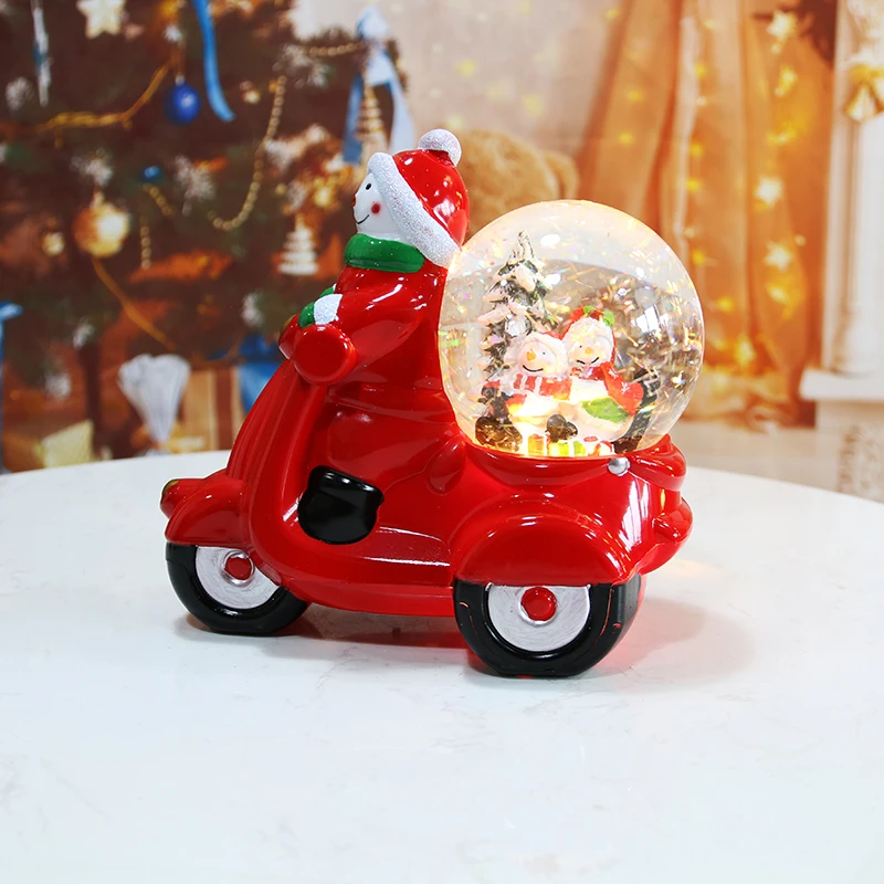 Hot sales christmas decoration  supplies snowman rides a motorcycle christmas water lantern snow globe souvenir for kid gifts