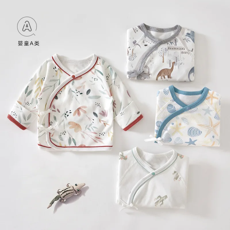 Newborn Semi-Back Clothing Boneless Sewing Clothes Baby Cotton Long-Sleeved Top Gown Underwear For Babies