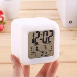 7 Colour LED Color Change Digital Table Alarm Clock Thermometer Date Time Night Light