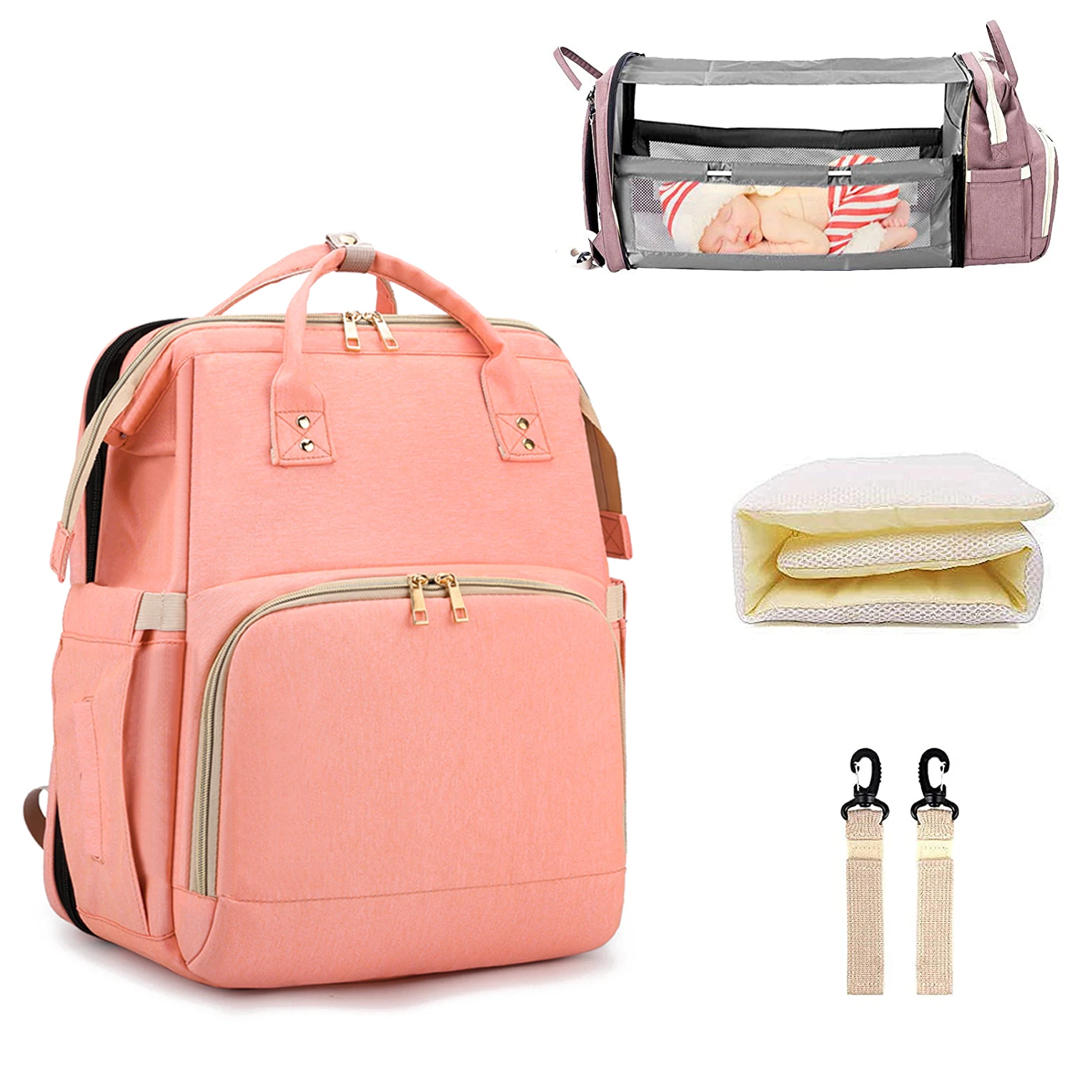 2021 Custom Logo 3 In 1 Mummy Diaper Bags For Baby With Changing Station Polyester Diaper Backpack