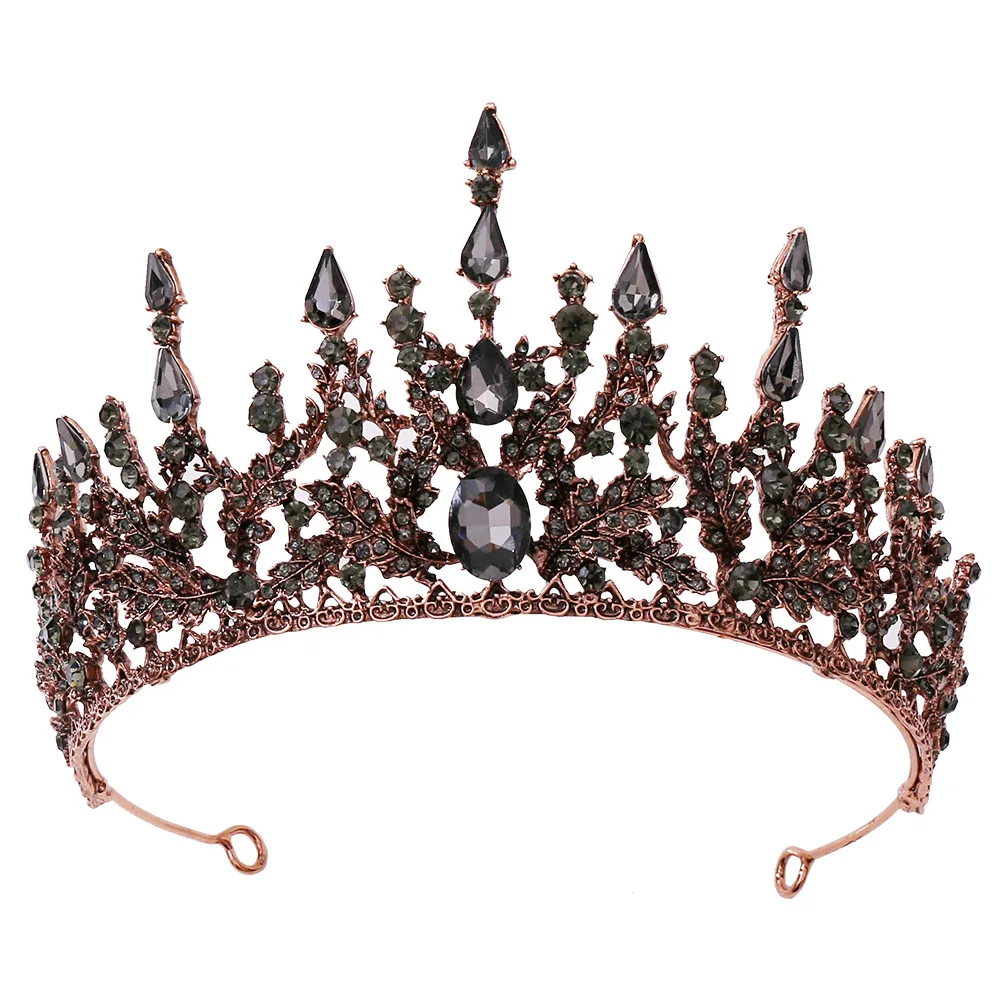 DaiMing HG08202 Yiwu Factory Wholesales Baroque Black Crown Rhinestone Crystal Bridal Hair Accessories Whit Queen Tiara