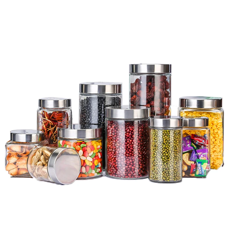 Factory Direct Sale Screw Aluminum Cap Moisture Proof Container Storage Glass Storage Jars