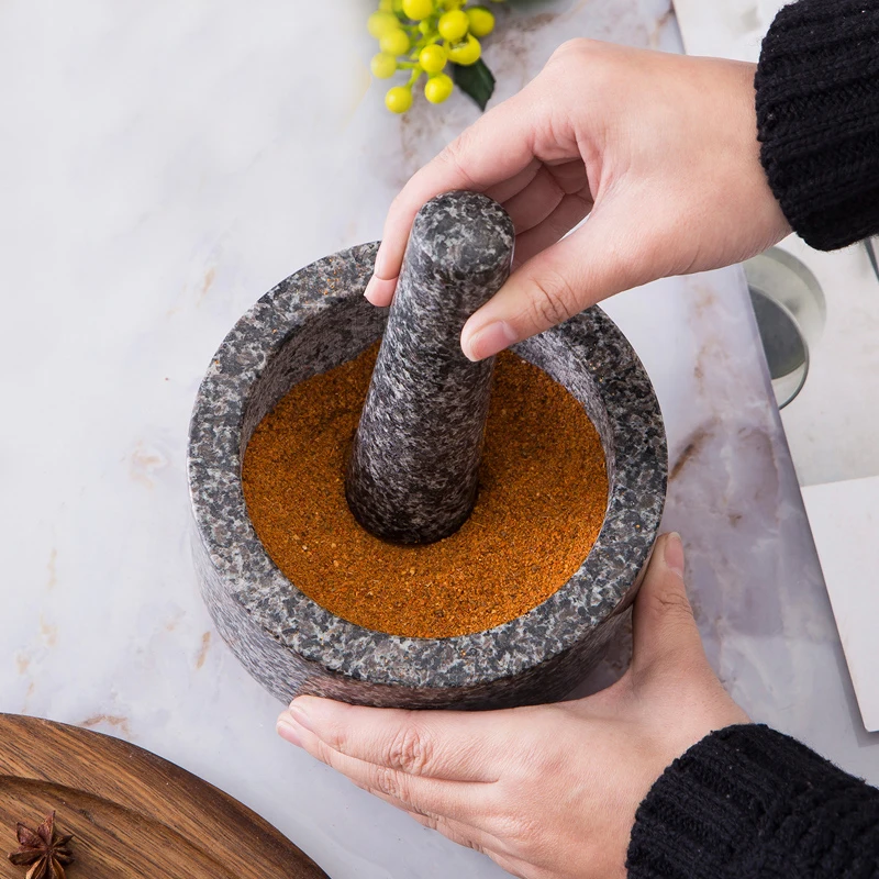 Natural marble brass gold base mortar and pestle food seasoning grinder garlic masher