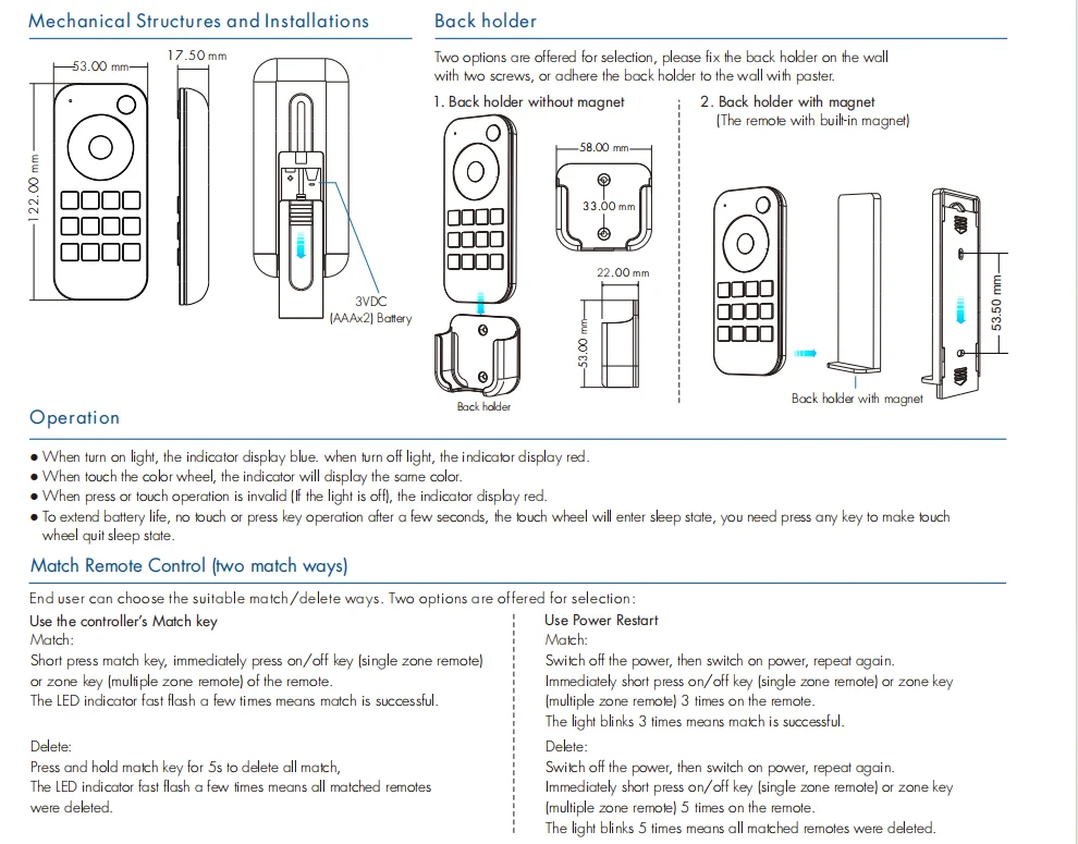 Skydance RT4 RGB/RGBW 1 zone RF2.4g switch smart home lighting touch wheel RF Remote Controller