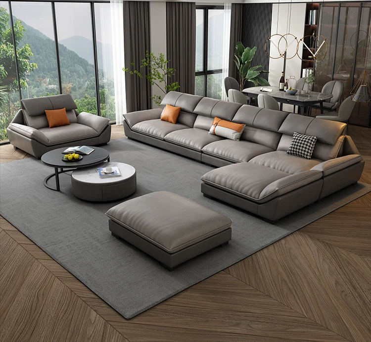 Microfiber fabric sectional sofa set furniture L shape modern design modular sofas with recliner nordic PU leather luxury sofas