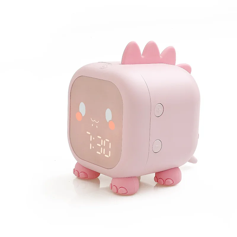 Hot Selling Cute Design Dinosaur Mini Children Cartoon Alarm Clock Wake Up Light Sleep Trainer With Abs Material