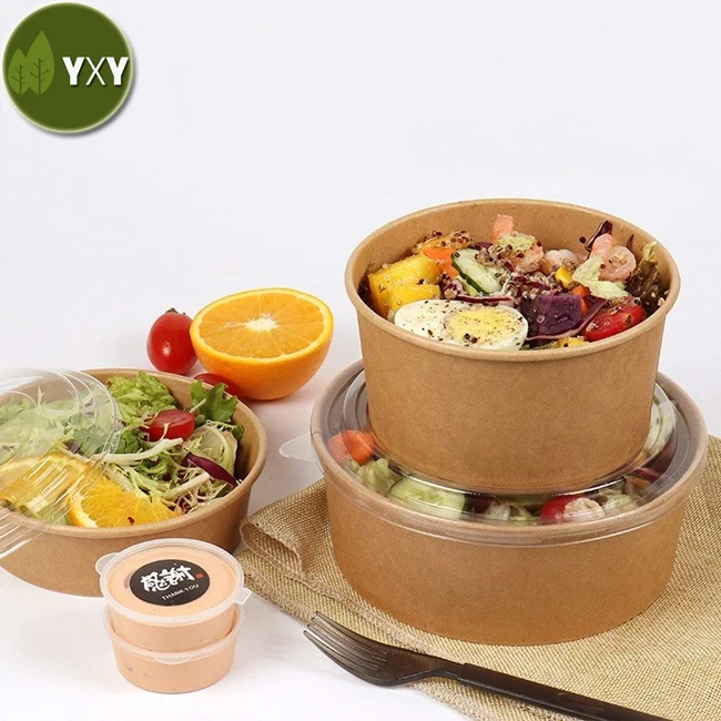 
Disposable Takeaway Kraft Paper Salad Box Container Bowl With Lid 