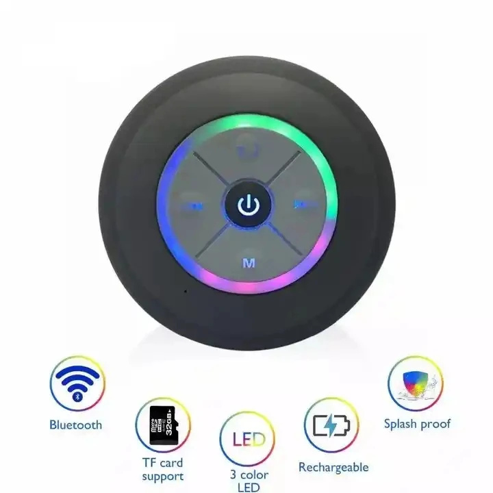 Waterproof Mini Portable Wireless Blue tooth Speaker with LED Light Suction Base for Bathroom Music Hand free Phone Call Gift